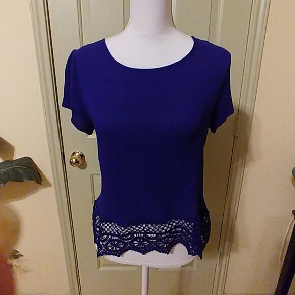 Rue 21 Pullover Crochet Bottom Blouse Medium Blue - Picture 1 of 4